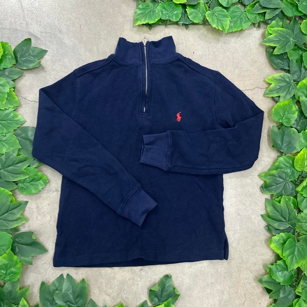 Polo Ralph Lauren Navy Waffle Knit Quarter Zip Pullover